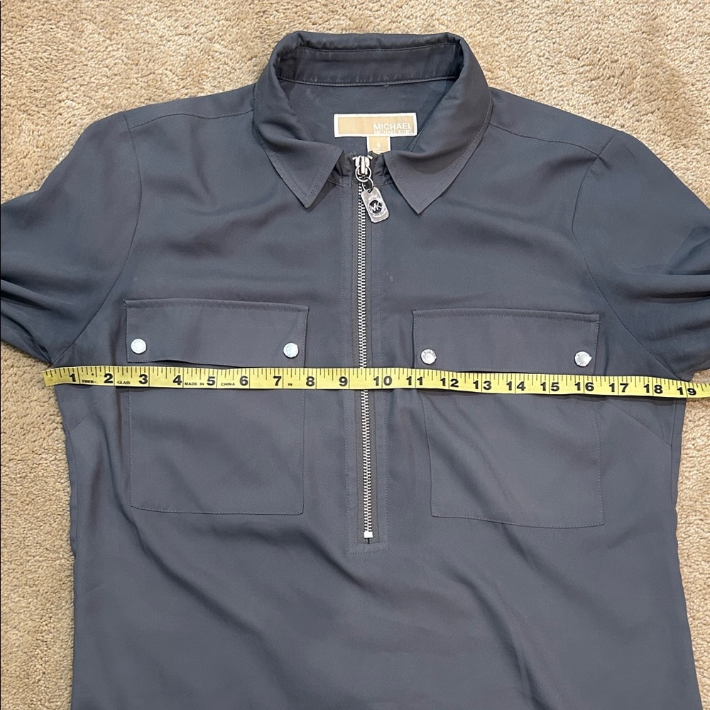 Olive Gray Zip-Up Blouse - Picture 9 of 10